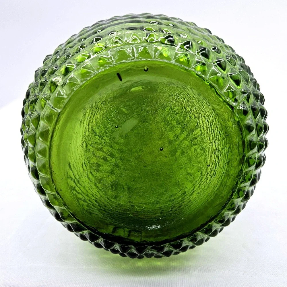 Vintage Mid Century Green Glass Genie Bottle Decanter Hobnail 15.5